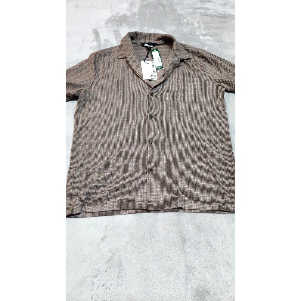 The Commons Men's Medium Brown Jacquard Stripe Knit Hybrid Fit Shirt‎ NWT